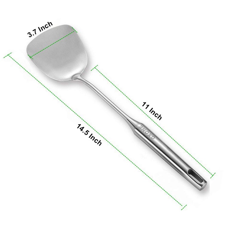GXONE Wok Spatula Stainless Steel, Wide Metal Spatula with Hollow Long Handle Wok Utensils,Silver/14.7Inch - Image 2